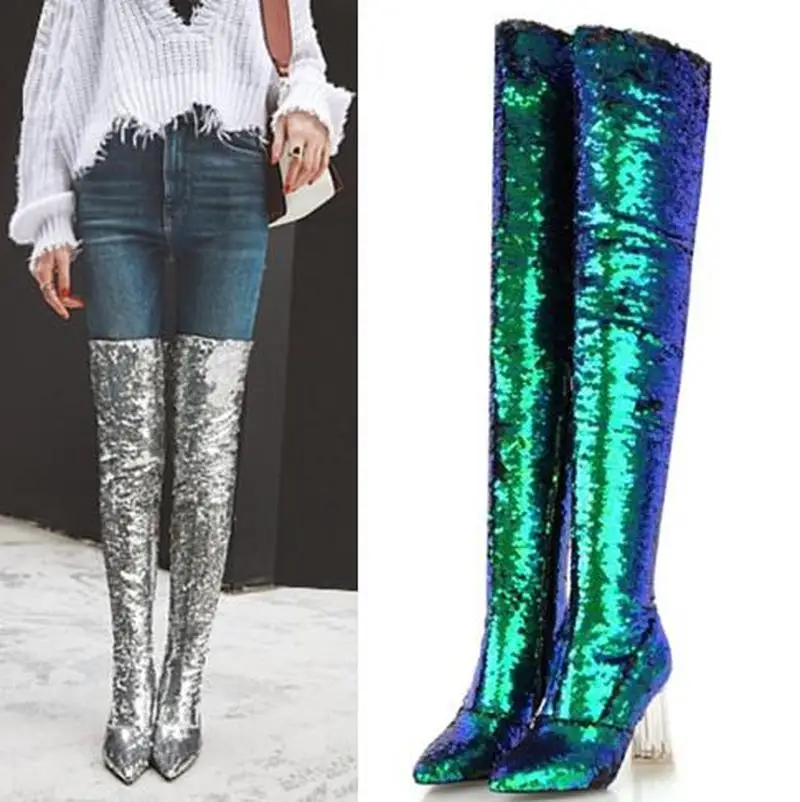 over the knee sequin boots