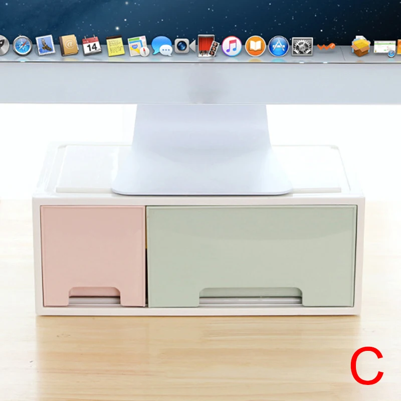 Высокое качество ЖК-монитор Стенд держатель кронштейн с офисным ящиком ящик для хранения Органайзер для рабочего стола - Color: C