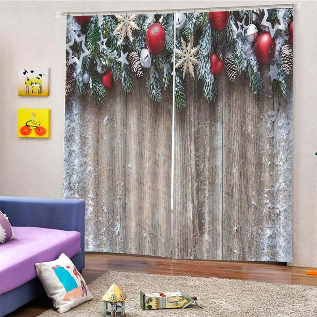 2pc/Set Darkening Window Curtain Drape Valance - Christmas Theme - Fit Most Standard Rod - Home Office Bedroom Bathroom