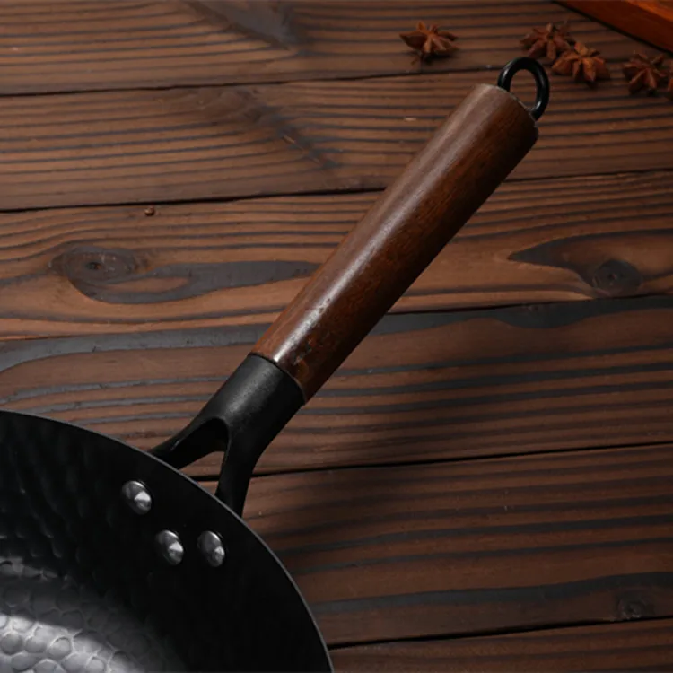 Konco без покрытия китайский чугун вок антипригарная сковорода бездымного сковорода для жарки кастрюли для готовки кухонная посуда шеф-повара сковорода для готовки инструментов