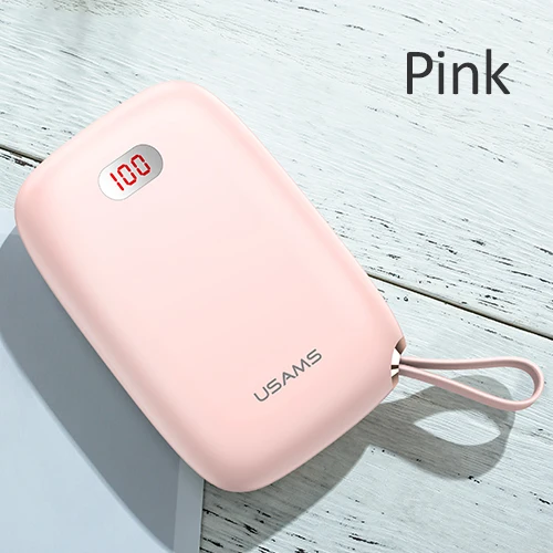 USAMS 10000mAh мини банк питания для Xiaomi iPhone светодиодный дисплей Быстрая зарядка Poverbank портативное зарядное устройство Внешний аккумулятор Банк питания - Цвет: Pink