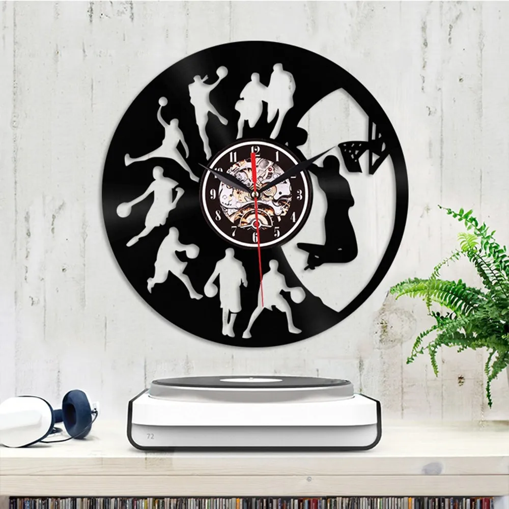 LED Light Remote 3D Retro Wall Clock Basketball Vinyl Record Personalized Art Sticker Creative Home Decoration | Дом и сад
