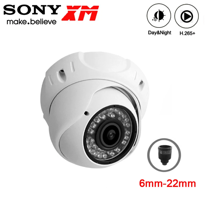 

Metal 36pcs infrared Led 6mm-22mm Varifocal Waterproof IP66 5MP/4MP/2MP H.265+ 25Fps ONVIF Audio IP hemisphere CCTV Camera