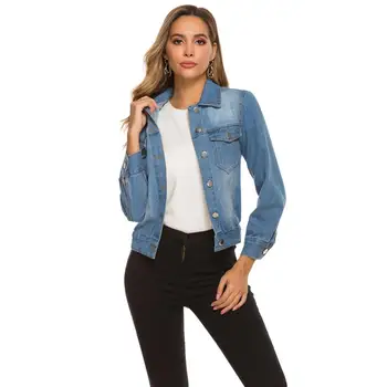 

Jacket Women Denim Jacket Women's Long Sleeve Lapel Loose Wash Denim Jacket куртка женская
