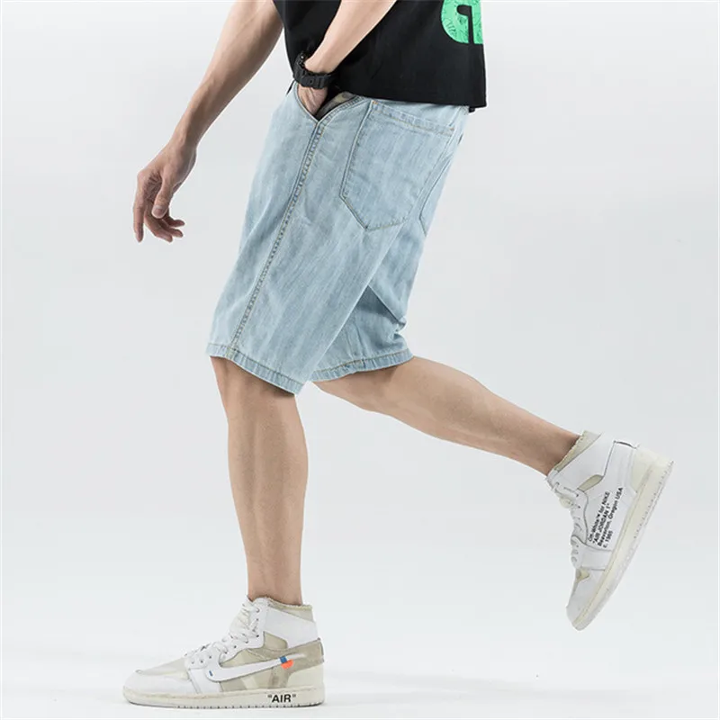 Denim Shorts Men Japanese Tide Brand Large Size Harlan Denim Shorts Male Loose Striped Straight Five Shorts More Sizes 28-42