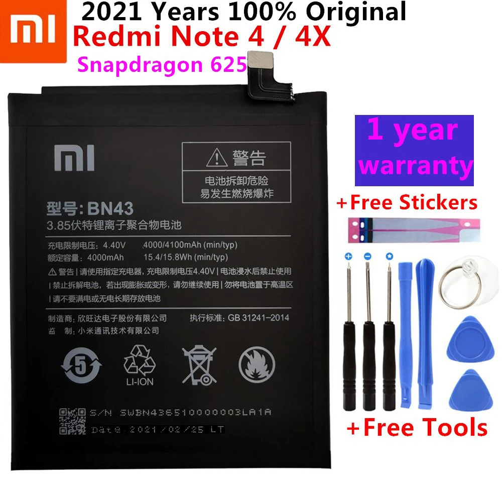 2021 100% оригинальный аккумулятор BN43 4100 мАч для Xiaomi Redmi Note 4X Snapdragon 625 / 4 глобальная