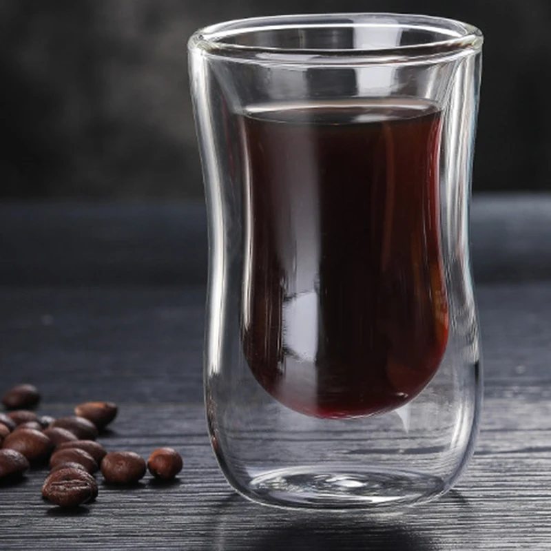 

80Ml European Double Coffee Mug Heat-Resistant Double Glass Cappuccino Cup Milk Cup Juice Cup New Cafe Office Without Handle