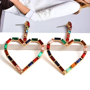 

Wholesale New Colorful Rhinestone Heart-Shaped Long Earrings High-Quality Crystal Drop Earrings Jewelry Accessories For Women
