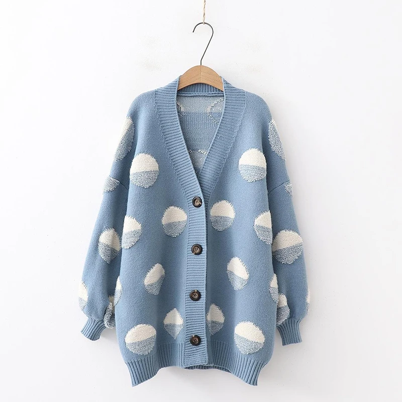 

Women Long Sweater Cardigans Knit Jackets Oversized Sweaters Ponchoes Button Dots Loose Female Cardigans 2019 Winter clothing