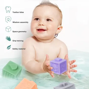 

Baby Grasp Toy Block Soft Rubber Embossed Building Blocks Baby Teethers Set Blocks 3D Touch Hand Soft Balls Baby Massage