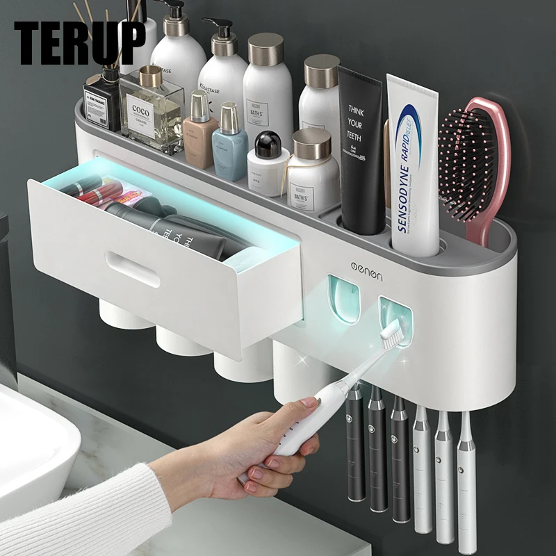 Держатель для зубных щеток TERUP двойной автоматический дозатор зубной пасты