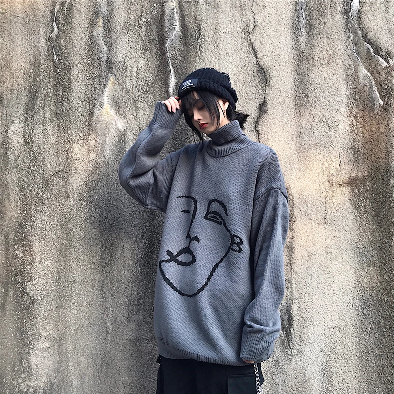 Harajuku, женские свитера, Осень-зима, водолазка, длинный рукав, пуловер, базовый свитер, джемпер, свободные свитера, pull femme