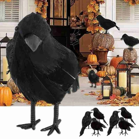2Pcs/lot 16x9cm Black Crow Model Simulation Fake Bird Animal Scary Toys For Halloween Party Home Decoration Horror Props