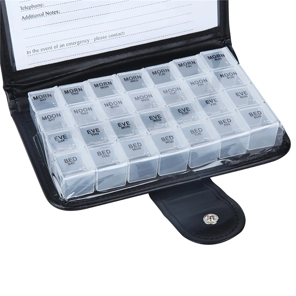 7 Days 28 Grid Leather Box Square pp Pill Box(OPP Bag