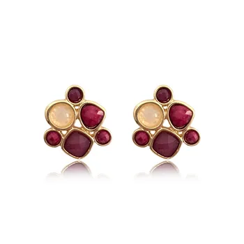 

Elegant Gold Color Small Purple Burgundy Cream Stone Stud Earrings For Women Girl Office Lady Jewelry Dinner Party