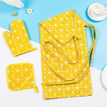 Комплект кухонной одежды из хлопка и льна для выпечки, кухонные рукавицы для духовки, изоляционные подушечки, фартук, жаростойкие рукавицы для духовки, перчатки для барбекю