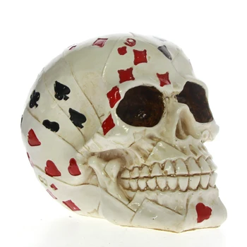 

[MGT]Poker Face Tattoo Skull Gambling Skeleton Ace Cards Halloween Horror Decoration Skull Gambler Playing Cards Figurine Statue