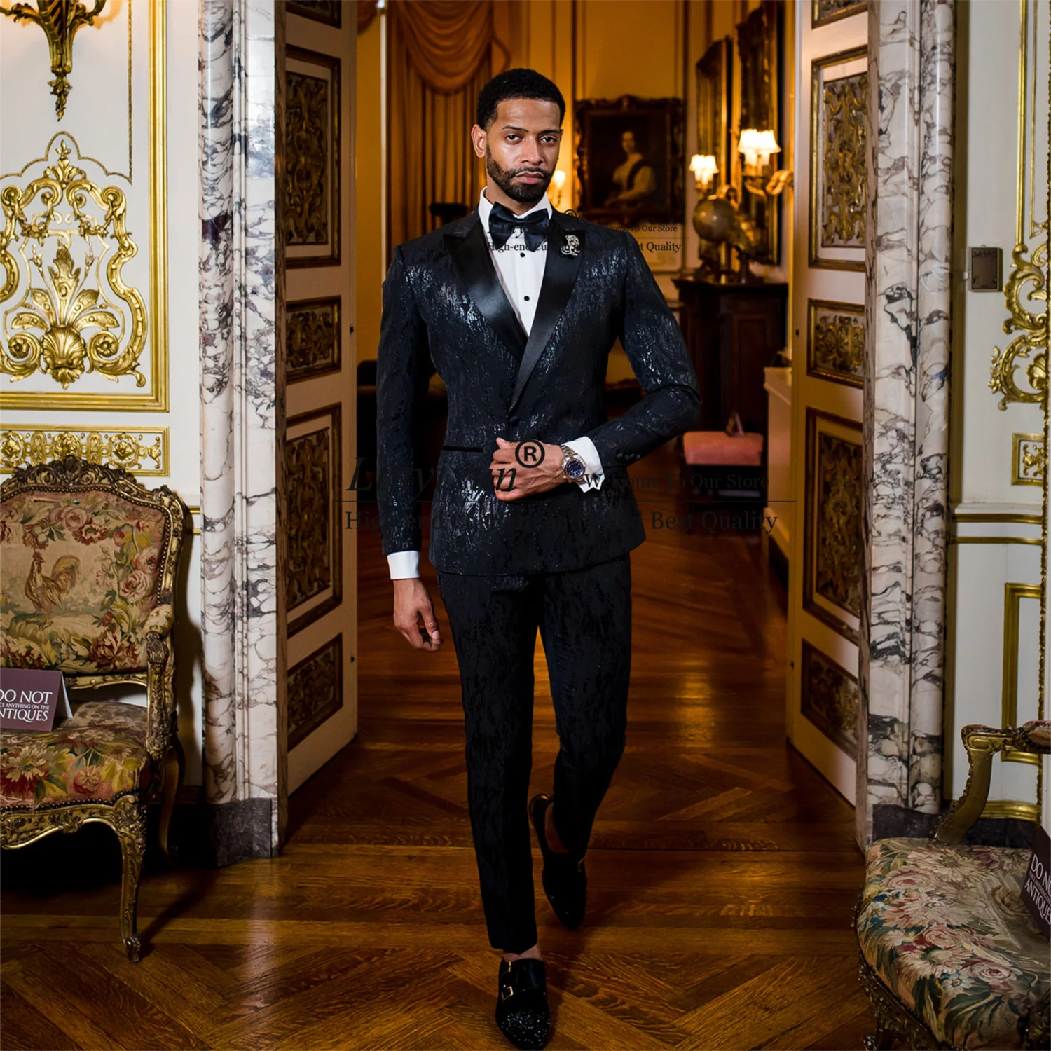 Shinny Sequin Black Mens Suits For Wedding 2 Pieces Set Customized Groom Tuxedos Slim Fit Male Prom Blazer Terno Masculino 4