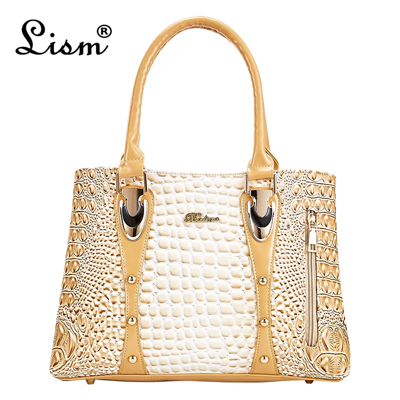 

2020 new luxury brand crocodile handbags women bags designer shoulder bag women zipper patent leather tote bag large capacity b
