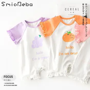 

20 Summer New Baby Girls Rompers Boys Cute Lovely Fruit Print Ruffle Short Sleeve Short Creeping Bag Fart Coat Jumpsuit Outfits