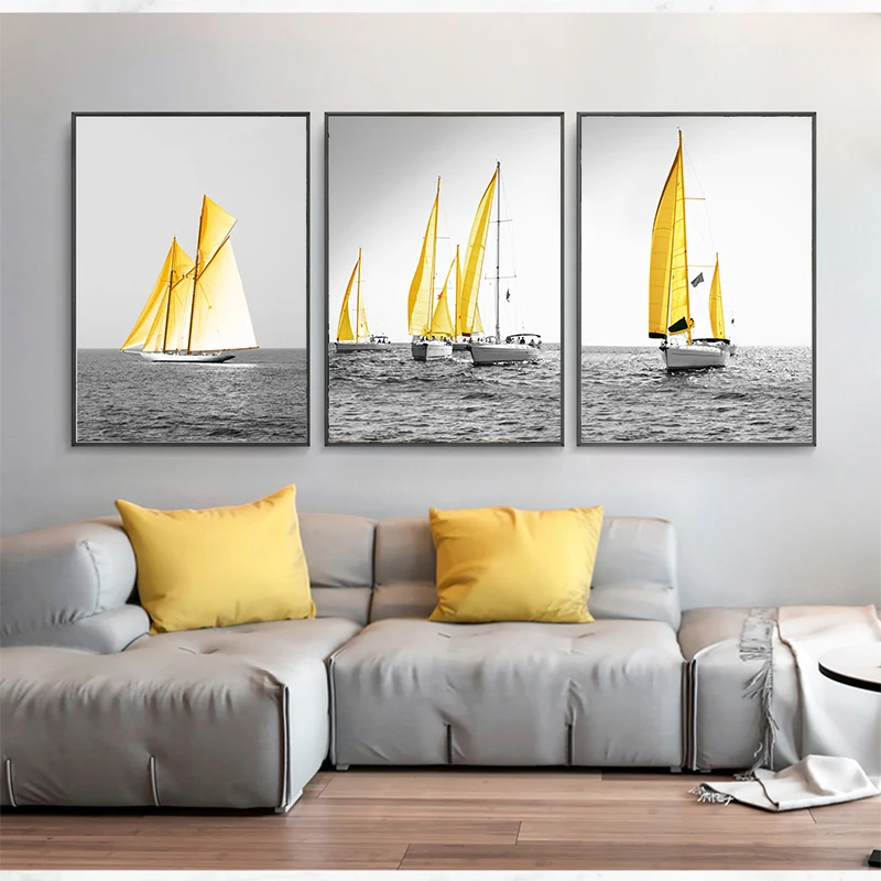 

Sailing Yellow Boats Canvas Painting Seascapes Wall Pictures For Living Room Nordic Posters And Prints Decorative Office Decor