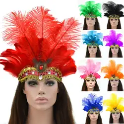 Индийская Хрустальная корона, перо, повязка на голову, вечерние, для праздника, торжества, головной убор, карнавал, головной убор на