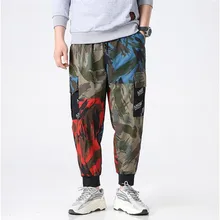 Весна новые японские мужские хлопковые большие брюки карго Молодежные камуфляжные лоскутные брюки мужские повседневные брюки корсетные брюки