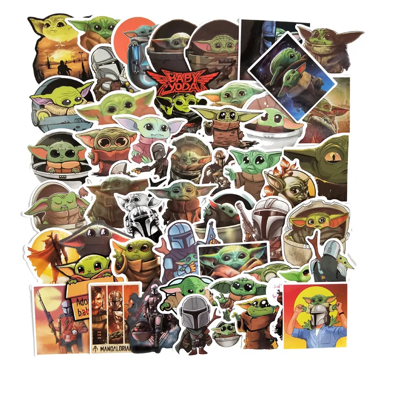 

50pcs Cartoon Baby Yoda Star Wars The Mandalorian Stickers Waterproof PVC Skateboard Luggage Motorcycle Toys Sticker