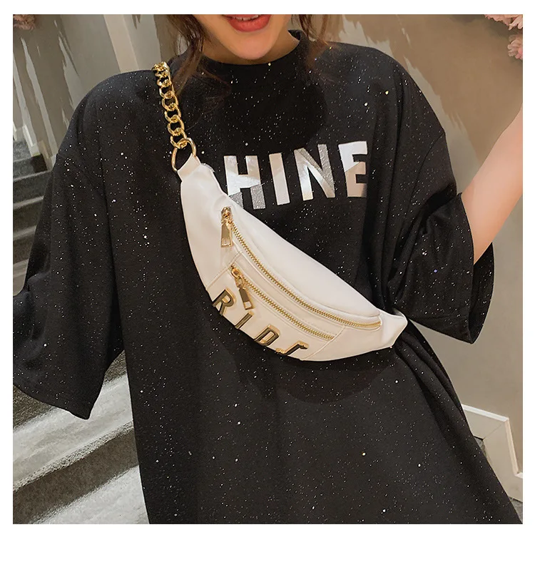 

JIULIN In the summer of 2019 the new waist bag flow gold letter shell chest bag cool handsome woman bag