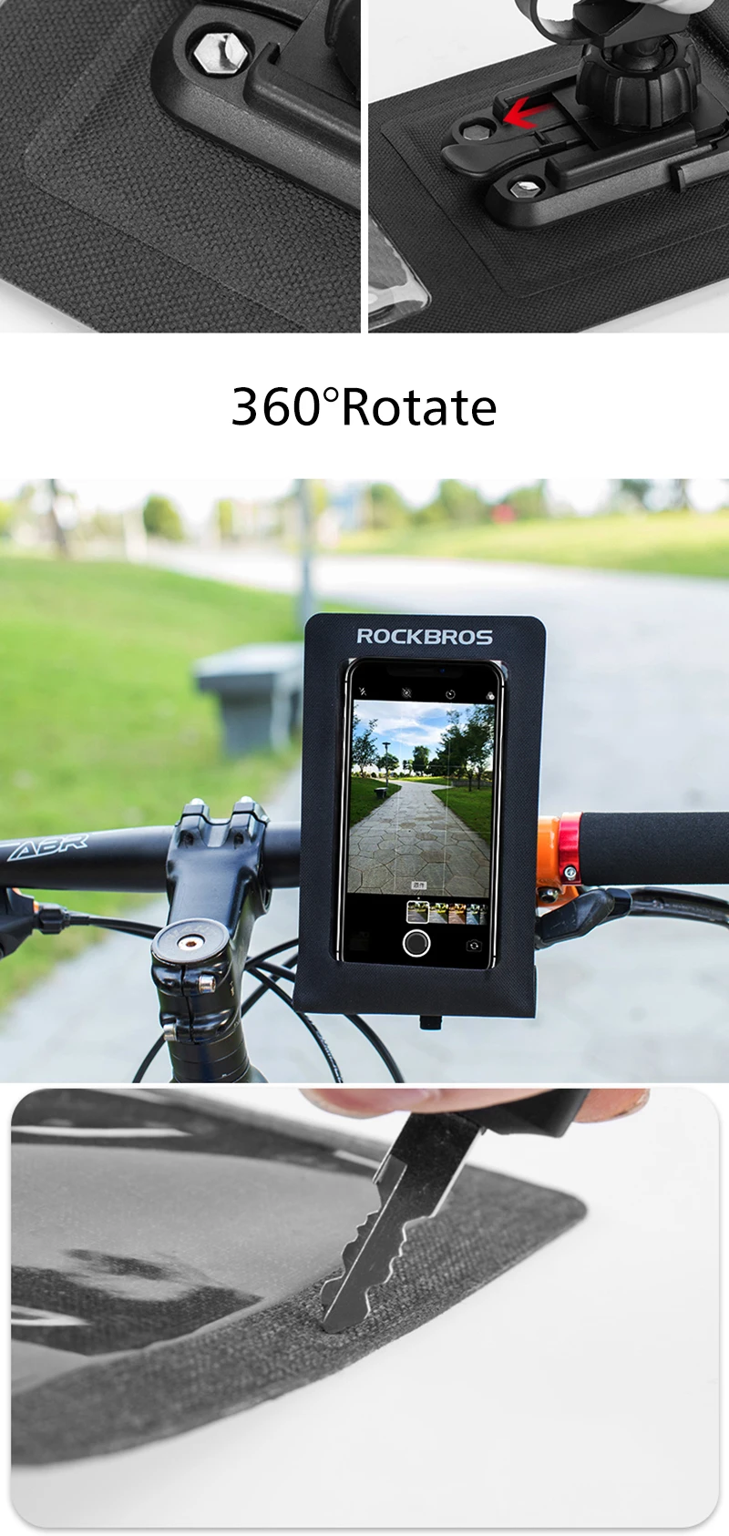ROCKBROS 6," велосипедная сумка для телефона с сенсорным экраном для езды на велосипеде, руль велосипеда, передняя головка, водонепроницаемая сумка для мобильного смартфона