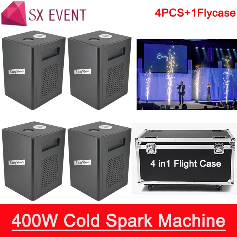 

4Pcs Cold Spark Firework Machine 1 Flycase Wireless Remote Control Dmx Stage Fountain Pyro For Indoor Wedding Ti Powder Optional