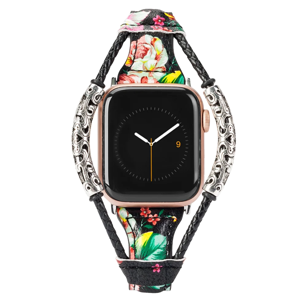 BkRed Кожаный ремешок для Apple Watch Band для женщин тонкий переплетение двойное кольцо браслеты Замена Группа аксессуары для iwatch 4/3/2/1 - Цвет ремешка: BkRed