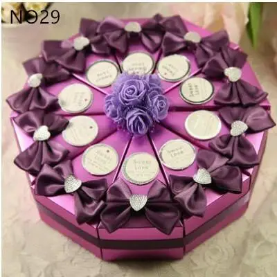 Cake Shape Paper Candy Boxes with Flower Bowknot Ribbon for Romantic Wedding Favors Party Gift Boxes Holders Free Shipping