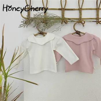 

Spring and Autumn Baby Base T-Shirt Petal Collar Solid Color Top toddler fashion tops newborn girl tops