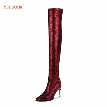 

Women Over the Knee Long Boots Genuine Leather Female Winter Shoes Sexy Ladies Party Shoes High Heel 34-40 Plus Size Shoes