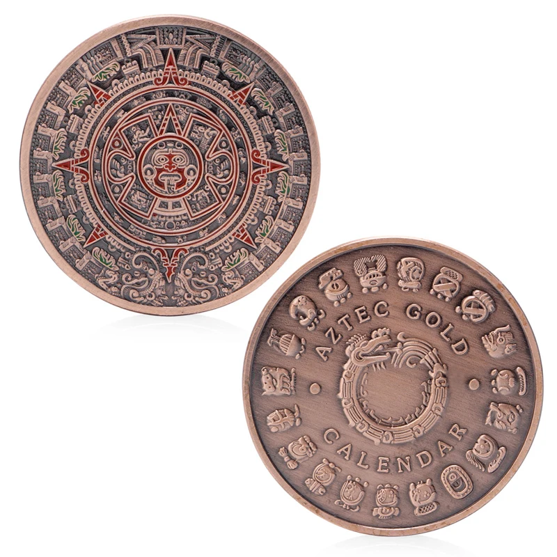 Майя в ацтекском стиле длинные рассчитывать календарных красная бронза памятная монета коллекция произведений искусства Y4UB