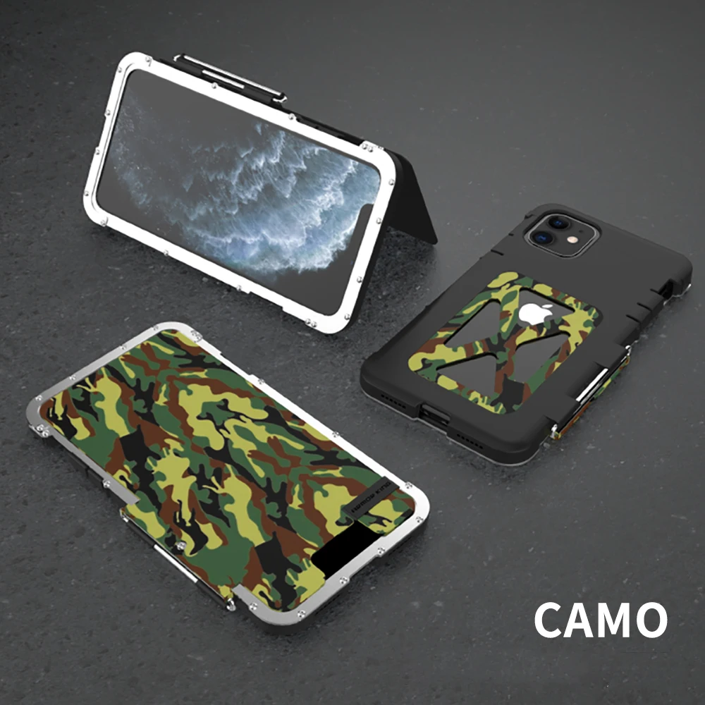 R-JUST противоударный чехол для iPhone 11 Pro Max iPhone 11 флип алюминиевый металлический Железный человек 360 Защитный Броня чехол для телефона - Цвет: camouflage