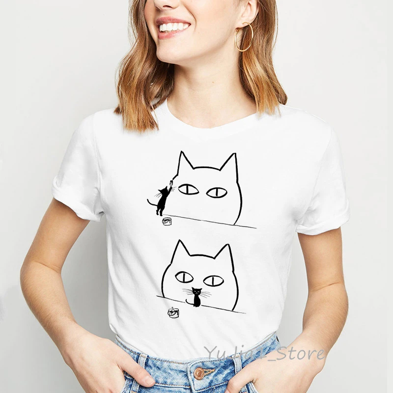 

Funny cat graffiti t shirts women harajuku kawaii clothes top female t-shirt femme humor t shirt graphic tees 90s streetwear