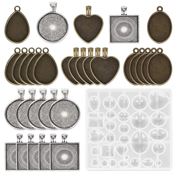 

31pc Colors Pendant Trays Round Bezel Set With Glass Cabochon Dome For Photo Craft DIY Jewelry Making Pendent Accessories