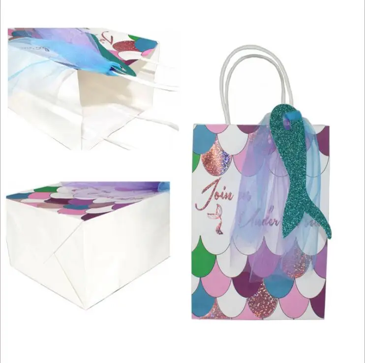 12pcs/lot Mermaid Gift Bags Goodie Bag Glitter Treat Paper Bags For