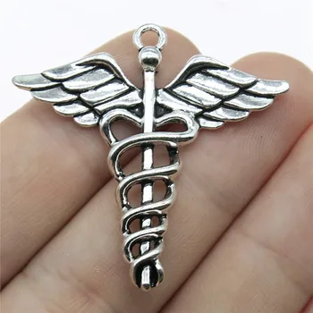 

WYSIWYG 4pcs Charms Caduceus Medical Symbol MD 40x40mm Antique Making Pendant Fit Vintage Tibetan DIY Handmade Jewelry