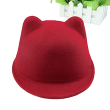 Новинка; милая детская Шерстяная кепка с кошачьими ушками для мальчиков и девочек; фетровая шляпа DXAD
