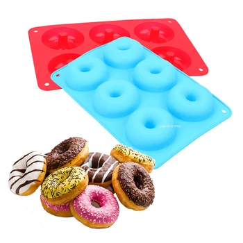 

6-Cavity Donut Mold DIY Cake Mould Kitchen Tool Chocolate Biscuit Cake Mold Non-Stick Candy 3D Mold Silicone Donut Baking Pan