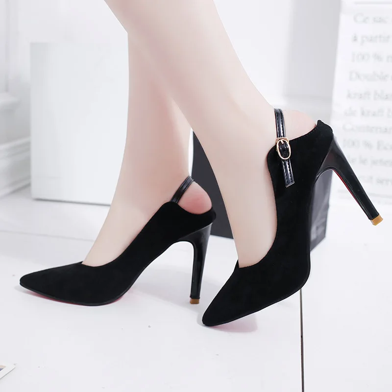 

High-heeled Sandals Women's 2019 Spring Summer New Style Korean-style Versatile Pointed-Toe after Strappy Sandals Dull Polish-St