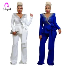 

Elegant Crystal Sparkling Women Rompers Solid Long Sleeve Lace Up Jumpsuits 2022 Autumn Winter Office Lady One Piece Activewear