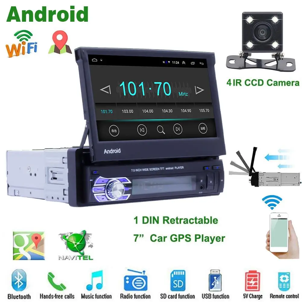 7 Inch Touch Screen Android Single Din Car Radio Stereo FM Bluetooth WiFi GPS Navigation Mp4 Player Mirror Link