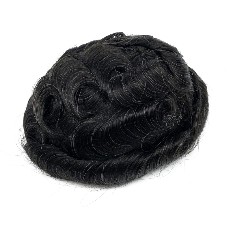 100% Human Hair Wig Men Natural Hairline Thin Skin Knot Hair Men Toupee