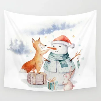 

Cartoon Fox Snowman Tapestry Wall Decor Bedspread Living Room Lightweight Polyester Collage Durable Wall Hanging Tapestries