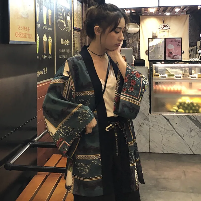Women Blouse Cardigan Beach Style Summer Lace Up Ladies Retro Print Boho Batwing Sleeve Sunscreen Shirt Tops 2