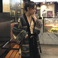 Women Blouse Cardigan Beach Style Summer Lace Up Ladies Retro Print Boho Batwing Sleeve Sunscreen Shirt Tops 2